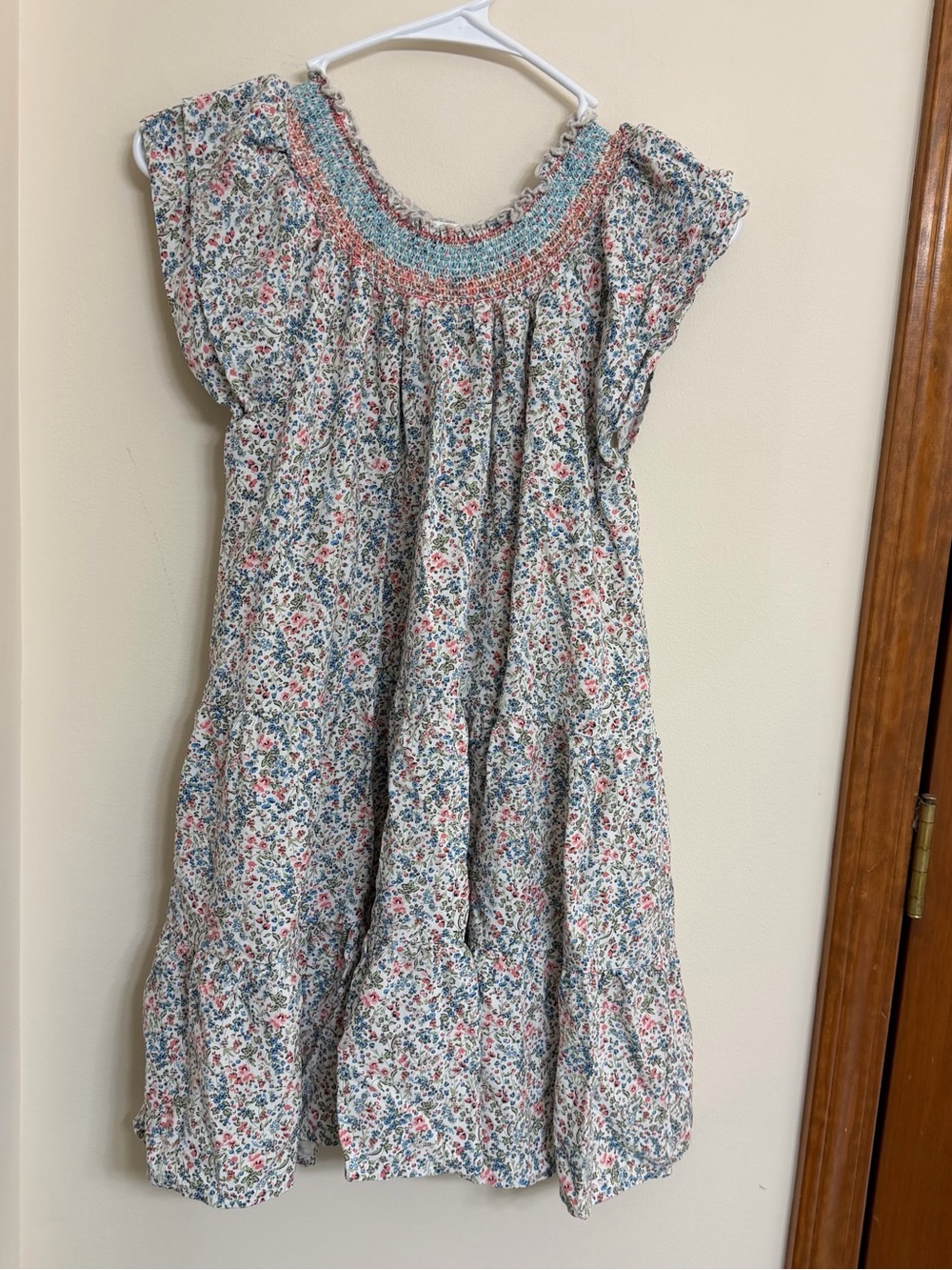 Peek Cream Floral Smocked Dress with Pink & Blue Accents